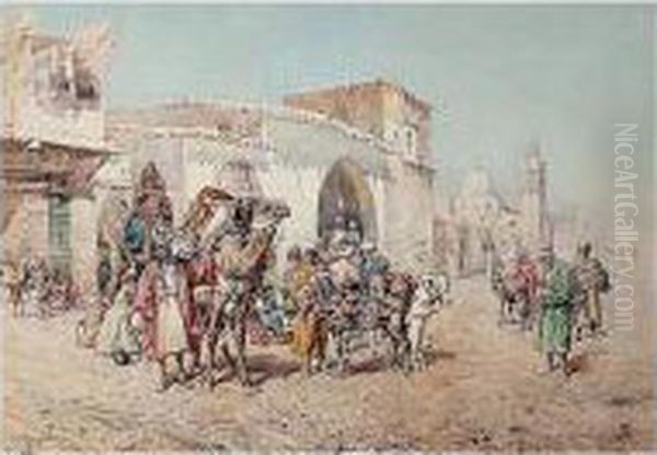 An Arab Market Place Oil Painting by Mariano De Franceschi