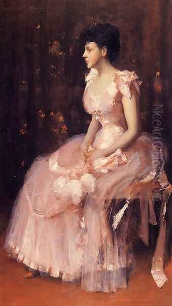 Portrait Of A Lady In Pink Oil Painting by William Merritt Chase