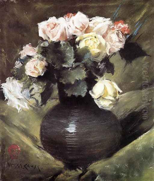 Flowers (or Roses) Oil Painting by William Merritt Chase