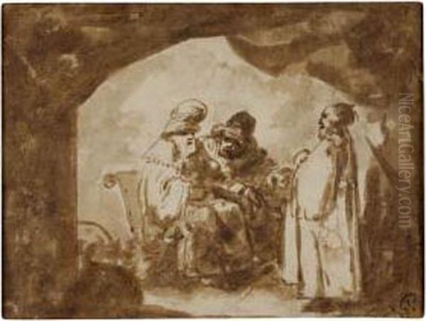 A Man Consulting A Ruler With An Attendant Oil Painting by Aert De Gelder