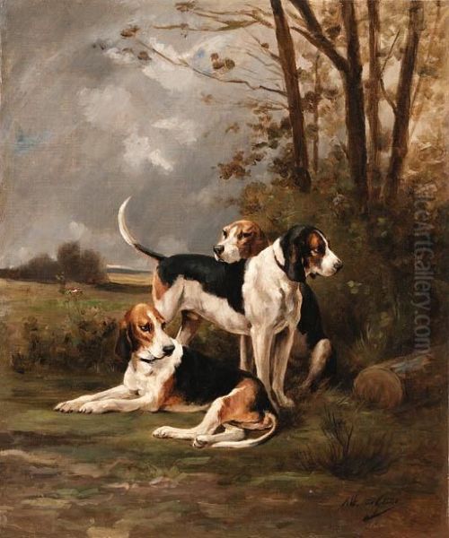 Hunting Beagles Oil Painting by Jean Victor Albert De Gesne