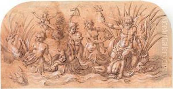 Neptune And His Entourage. Oil Painting by Andries Jacobsz. Stock