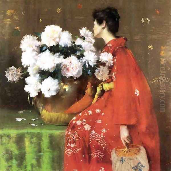 Peonies Oil Painting by William Merritt Chase