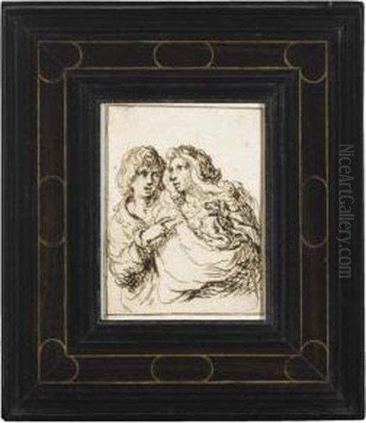 A Couple, The Woman Holding A Dog Oil Painting by Andries Jacobsz. Stock