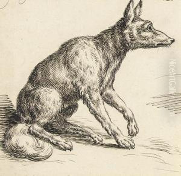 A Seated Fox In Profile To The Right Oil Painting by Andries Jacobsz. Stock