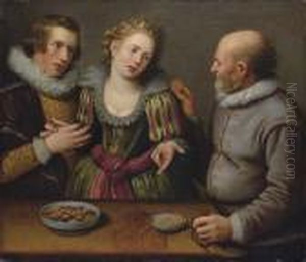 An Allegory Of Unequal Love Oil Painting by Andries Jacobsz. Stock