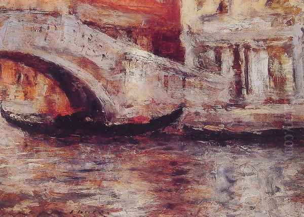 Gondolas Along Venetian Canal Oil Painting by William Merritt Chase