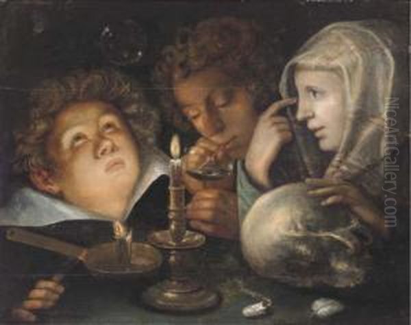 A Vanitas Allegory: Homo Bulla Est Oil Painting by Andries Jacobsz. Stock