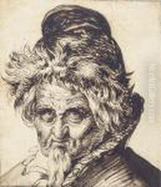 Head Of A Bearded Man Wearing A Cap Oil Painting by Andries Jacobsz. Stock