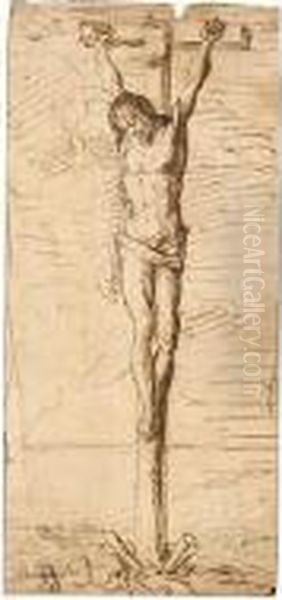 Christ On The Cross Oil Painting by Andries Jacobsz. Stock