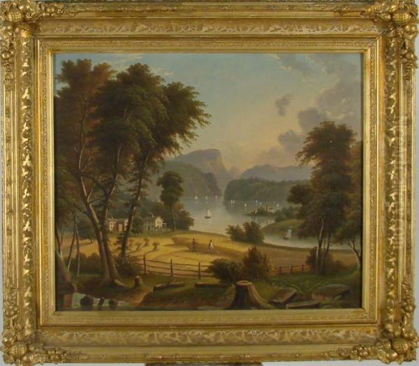 Haying Onthe Hudson Oil Painting by Victor DeGrailly