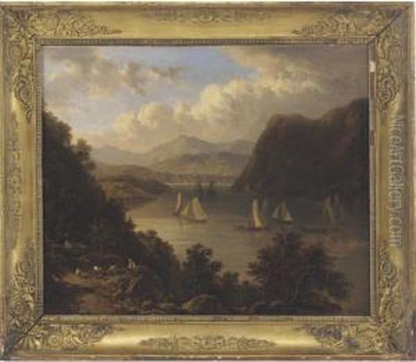 View Of The Hudson River Seen From Highland West Oil Painting by Victor DeGrailly