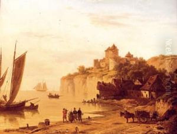 La Falaise Et Le Chateau De Tancarville Oil Painting by Victor DeGrailly