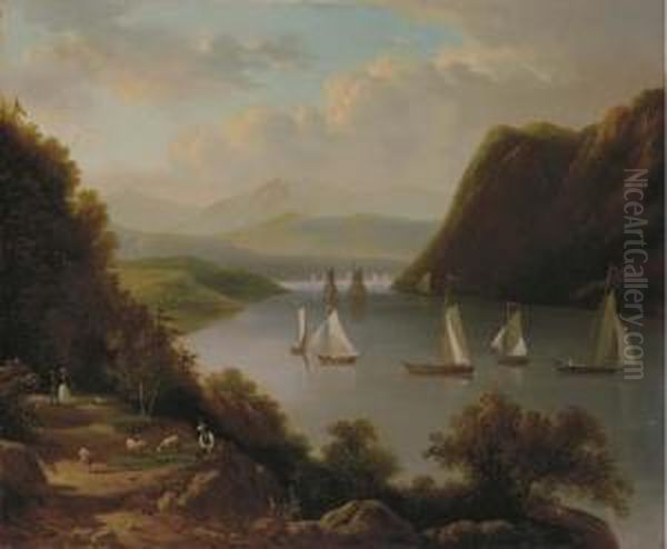 Sailboats On The River Oil Painting by Victor DeGrailly