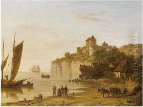 Falaises Et Chteau De Tancarville, Normandie Oil Painting by Victor DeGrailly