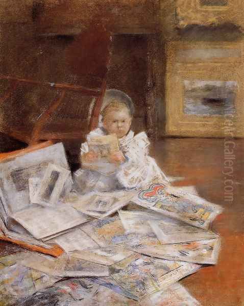 Child With Prints Oil Painting by William Merritt Chase