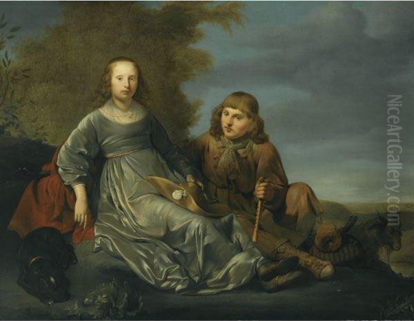 A Young Shepherd Couple Resting In A Landscape Oil Painting by Pieter de Grebber