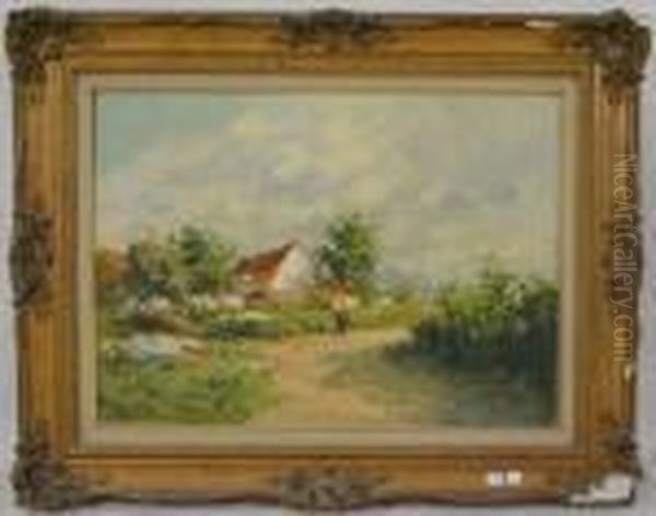 Paysage Anime Avec Fermette Oil Painting by Jean-Baptiste De Greef