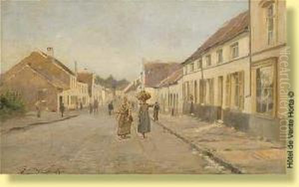 Rue De Village Animee Oil Painting by Jean-Baptiste De Greef