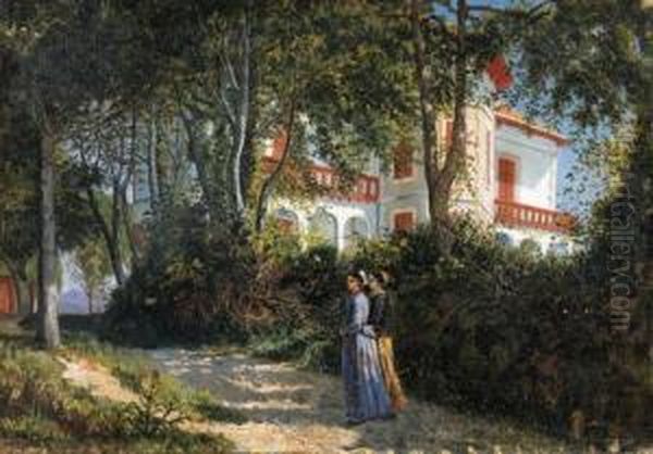 Passeggiata In Villa Oil Painting by Marco De Gregorio