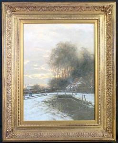 A Winter Landscape Oil Painting by A. J. F. De Groote