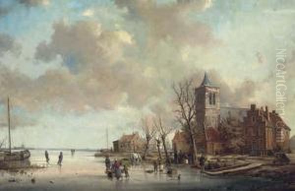 View On A Canal Near Gouda Oil Painting by A. J. F. De Groote