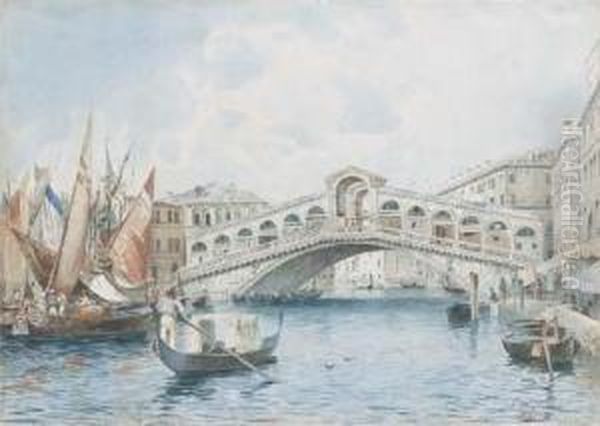 Venezia, A Rialto Oil Painting by Adelchi De Grossi