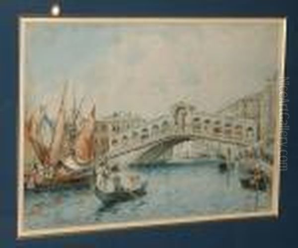 Venezia, The Rialto Bridge, Signed And Inscribed 'a Degrossi, Venezia' Oil Painting by Adelchi De Grossi