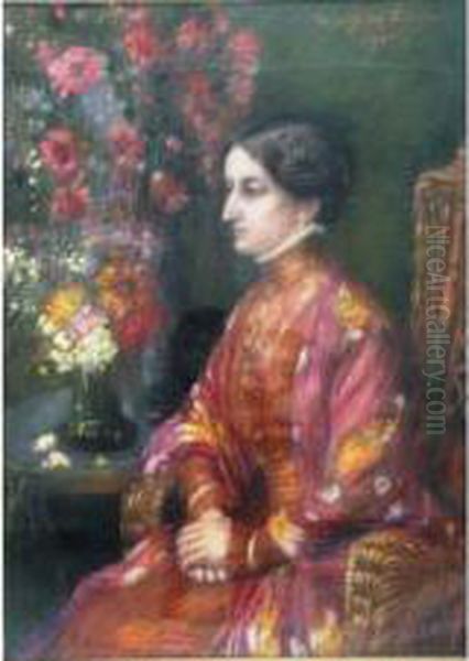 Dame Auchale Rouge Oil Painting by Henri Jules Charles De Groux