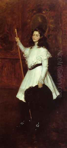 Girl In White Oil Painting by William Merritt Chase