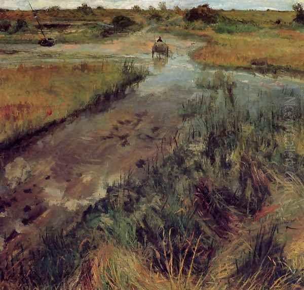 Swollen Stream At Shinnecock Oil Painting by William Merritt Chase