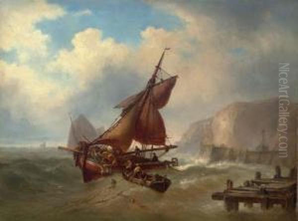 Fishing Off Port In High Seas Oil Painting by Mauritz F. H. de Haas