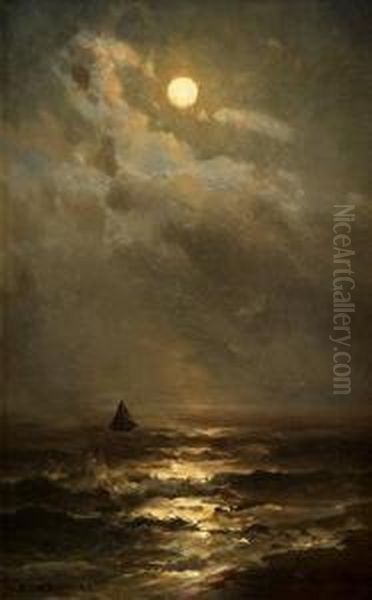 Sailing Ship By Moonlight Oil Painting by Mauritz F. H. de Haas