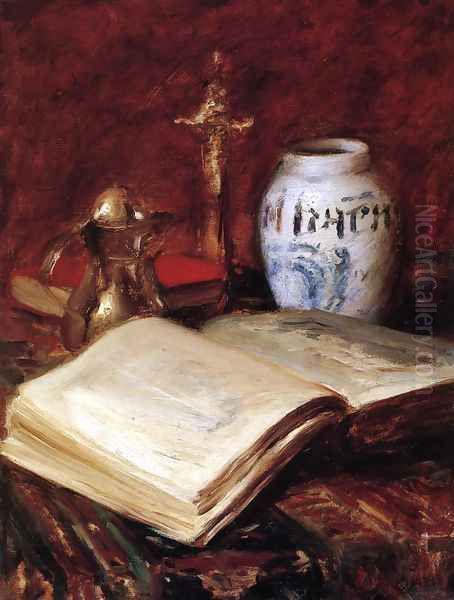 The Old Book Oil Painting by William Merritt Chase