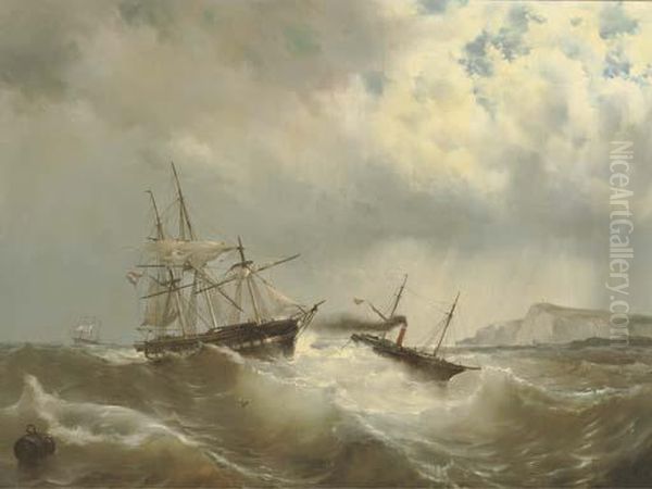 A Tug-boat Rescuing A Dutch Frigate In Distress Oil Painting by Mauritz F. H. de Haas