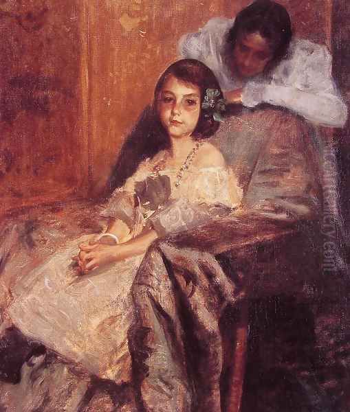 Dorothy And Her Sister2 Oil Painting by William Merritt Chase