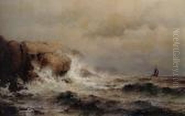 Ship Off A Stormy Coast Oil Painting by Mauritz F. H. de Haas