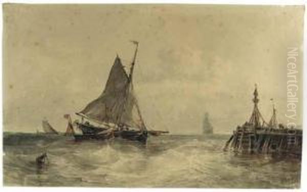 Sailing Vessels Approaching A Jetty Oil Painting by Mauritz F. H. de Haas