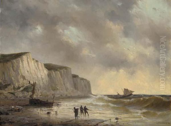 Fisherfolk By The Coast Oil Painting by Mauritz F. H. de Haas