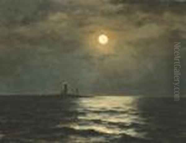 Lighthouse At Night Oil Painting by William Frederick de Haas