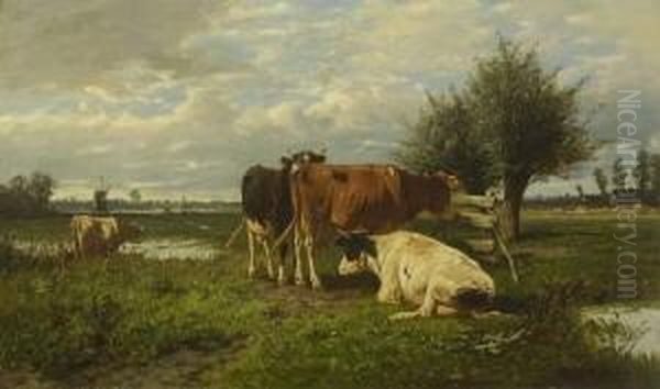 Kuhe Auf Der Weide. Oil Painting by William Frederick de Haas