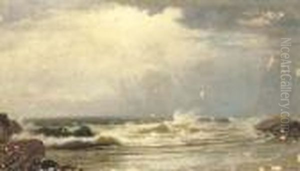 Waves Breaking Ashore Oil Painting by William Frederick de Haas