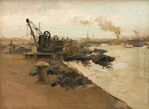 Puerto Oil Painting by Carlos De Haes Y Fortuny