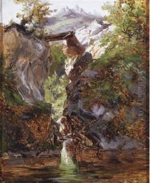 Paisaje Con Desfiladero De Los Picos De Europa Oil Painting by Carlos De Haes Y Fortuny