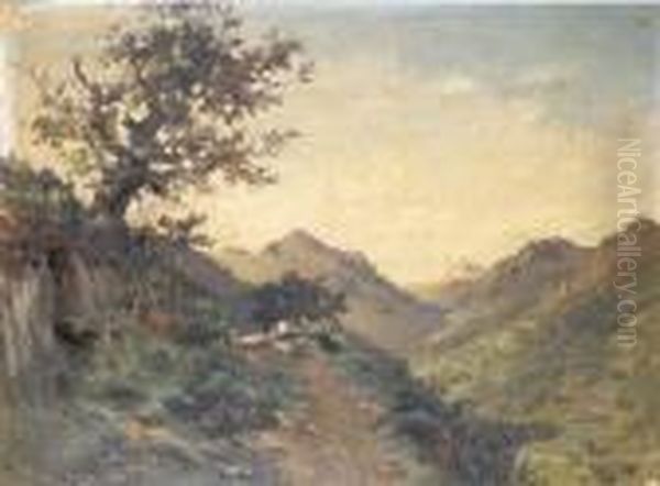 Paisaje Montanoso De Pajares Oil Painting by Carlos De Haes Y Fortuny