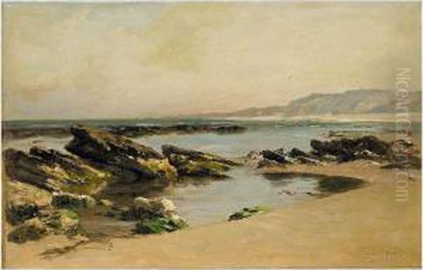 Rocas En La Playa (rocks On The Beach) Oil Painting by Carlos De Haes Y Fortuny