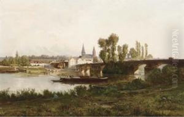 A River Landscape Oil Painting by Godefroy de Hagemann