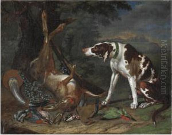 Cane Che Sorveglia La Caccia Oil Painting by Johann Georg Hamilton