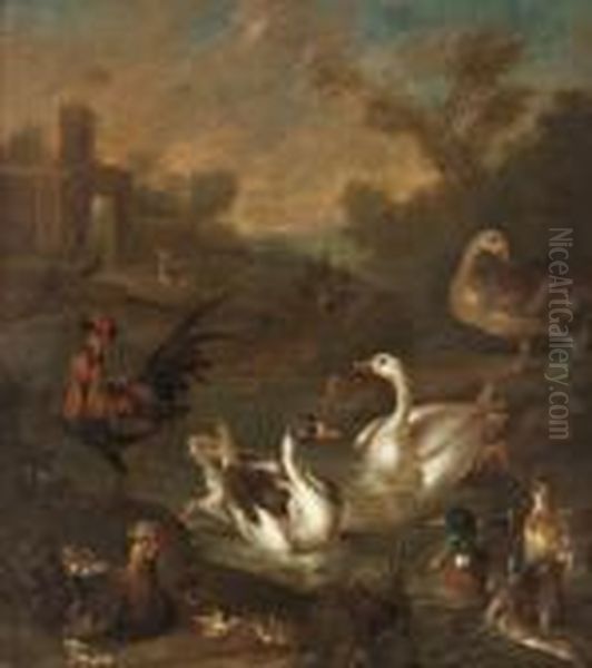 Parco Con Cigno Oil Painting by Johann Georg Hamilton