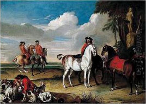 A Hunting Scene Oil Painting by Johann Georg Hamilton